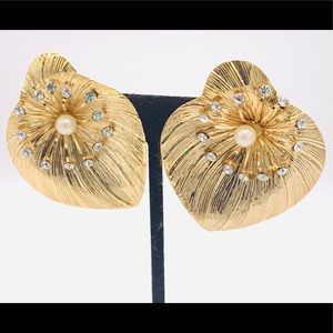 Vintage earrings 80s chunky gold flower rhinestone